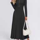 ZESICA Women's Elegant Maxi Dresses 2026 Fall Long Sleeve Button Casual A Line Boho Flowy Dress with Pockets (M)