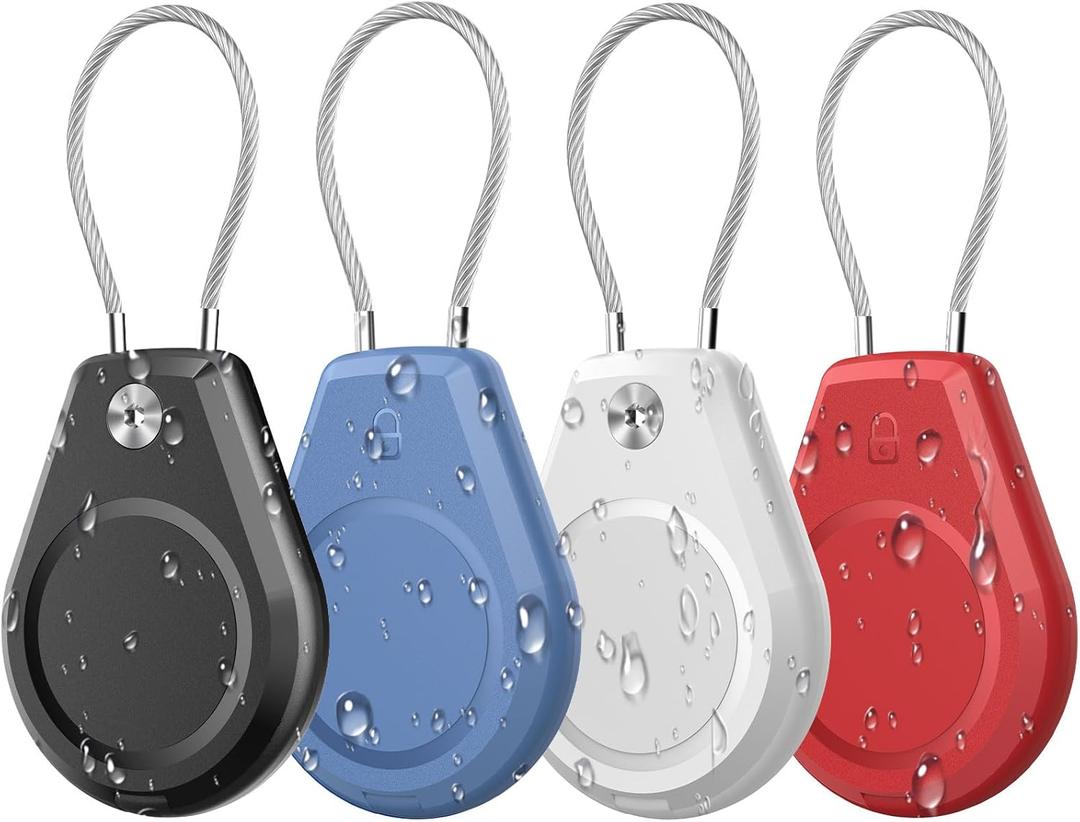 4 Pack Waterproof Secure Holder for AirTag Accessories, Anti-Theft Track Case with Steel Cable, Ultra Durable Scratch-Resistant Cover -Compatible with Apple AirTag for Keychain,Car,Bike,Luggage, Pet (Black/ Blue/ White/ Red)