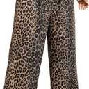 RoseSeek Women's Letter Leopard Print Straight Leg Pants Elastic Waist Y2K Trousers Bottoms with Pockets, XX-Large, Brown