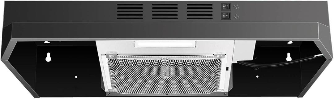 SNDOAS Black Range Hood 24 inch,Ductless Range Hood Under Cabinet,Black Coating Stainless Kitchen Exhaust Hood with 2-speed Fan,230 CFM,Rocker Switch,Hard-wired Stove Vent Black Ventless