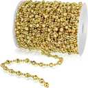 99 Feet Artificial Pearls Beads Garland Chain Christmas Tree Beads Faux Pearl Beaded Trims for Wedding Christmas and DIY Supplies (Gold)
