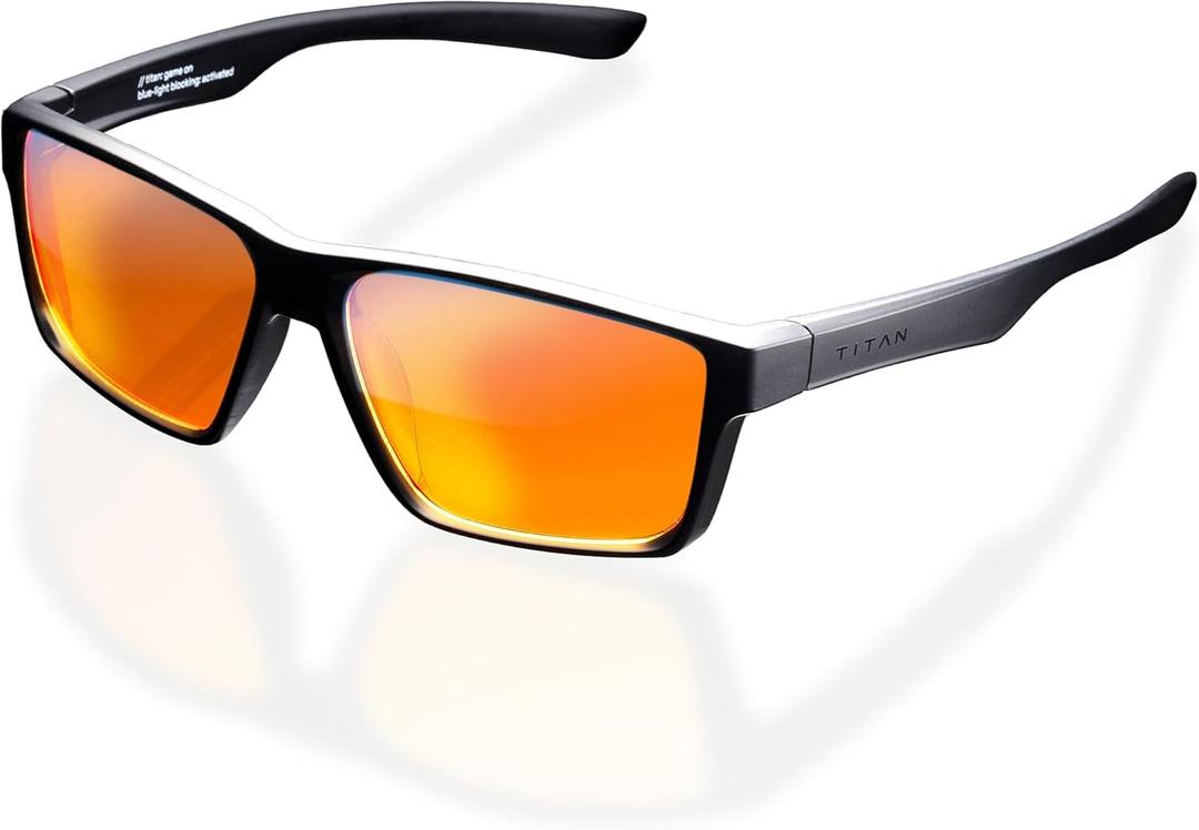 Titan Gaming Glasses, Anti Blue Light Glasses Men, UV400 Protection Blue Light Blocking Glasses for Computer Eye Strain (Black)