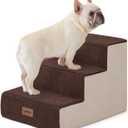Dog Steps for Couch - Pet Stairs for Small Dogs and Cats, Dog Steps with Non-Slip Bottom Grey 3 Steps, Brown