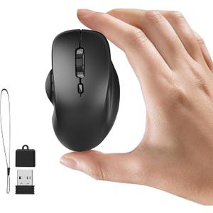 Uiosmuph Mini Wireless Bluetooth Mouse for Travel, Silent Rechargeable Computer Mouse for Laptop, Small Portable BT5.1/5.0 & 2.4Ghz with USB Receiver and Type C Adapter - Black