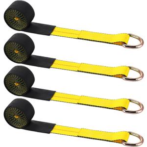 8 Pack Lasso Tow Truck Straps with D Ring 11, 000 Lbs Break Strength D Ring Auto Tie Down Wheel Lift Trailer Strap for Hauling Utv SUV Wrecker Rollback (2" X 8ft,Yellow)