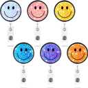 6 Pcs Badge Reel Retractable Smile Face Glitter Badge Holder Name Tag Holders ID Clip with Alligator Clip for Office Nurses Doctors
