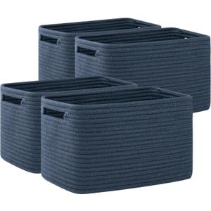 OIAHOMY 4 Pack Storage Baskets for Organizing, Cube Storage Bins for Shelves, Rectangle Storage Baskets With Handles, Woven Baskets for Storage, 12.7''Lx9''Wx7.8''H, Blue
