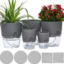 6/4.1/3.2 Inch Self Watering Planter Pots, 5 Pack African Violet Pots for Indoor Outdoor Windowsill Gardens, Self Aerating, High Drainage, Deep Reservoir(Gray)