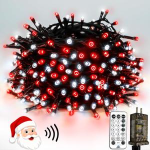 Voice Controlled Christmas Lights with Remote, 99 FT 300 LED String Lights Indoor Outdoor with 12 Modes 3 Timers, Dimmable Twinkle Light Plug in Waterproof for Xmas Tree Party Decor, Red and White