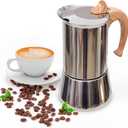 Induction Moka Pot, Stainless Steel, Stovetop Espresso Coffee Maker, 6 Cup/300ml/10.1oz, Easy to Use and Clean, Camping Home Use | for Mocha Cappuccinos, Lattes (Silver)
