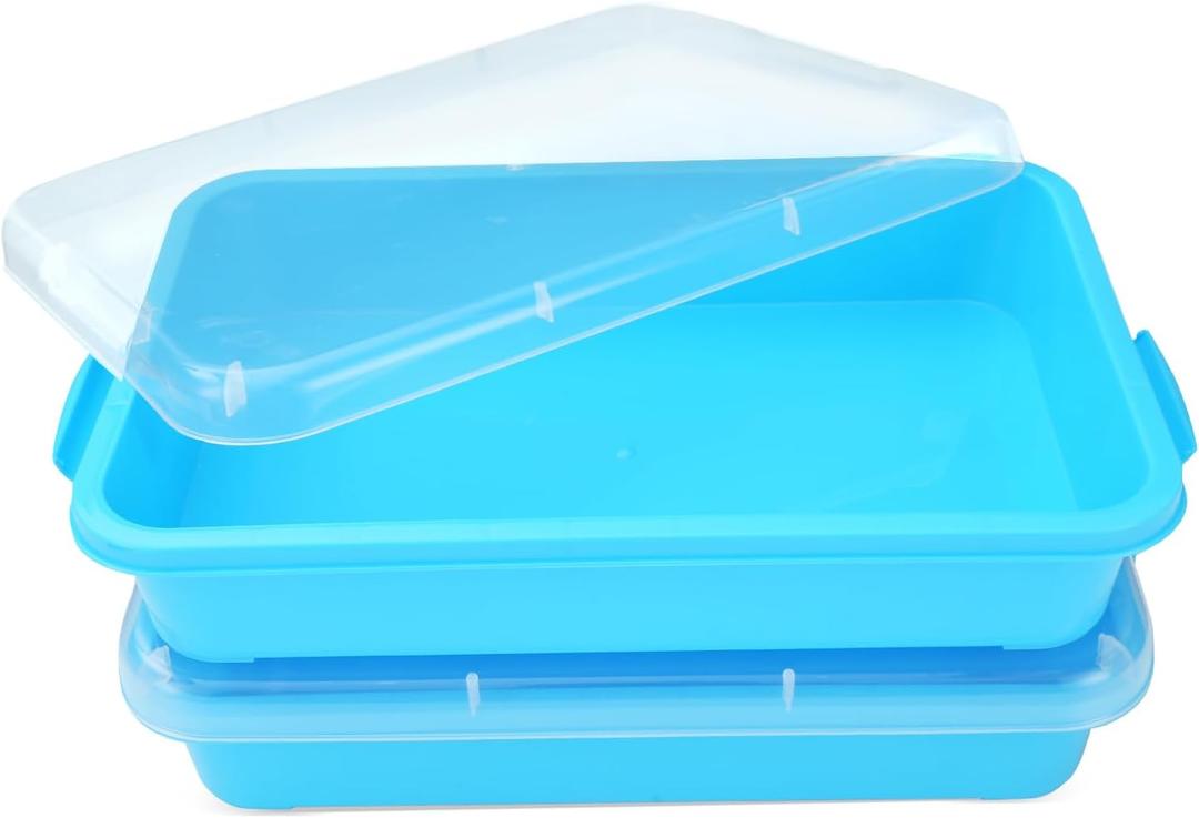 Sensory Bin Sand Tray with Lid for Toddlers 2 Pcs 15in Portable Sandbox Toy Large Plastic Tray for Kids 3 4 5 6 Fill with Sand, Water, Beads, and More (2 Blue)
