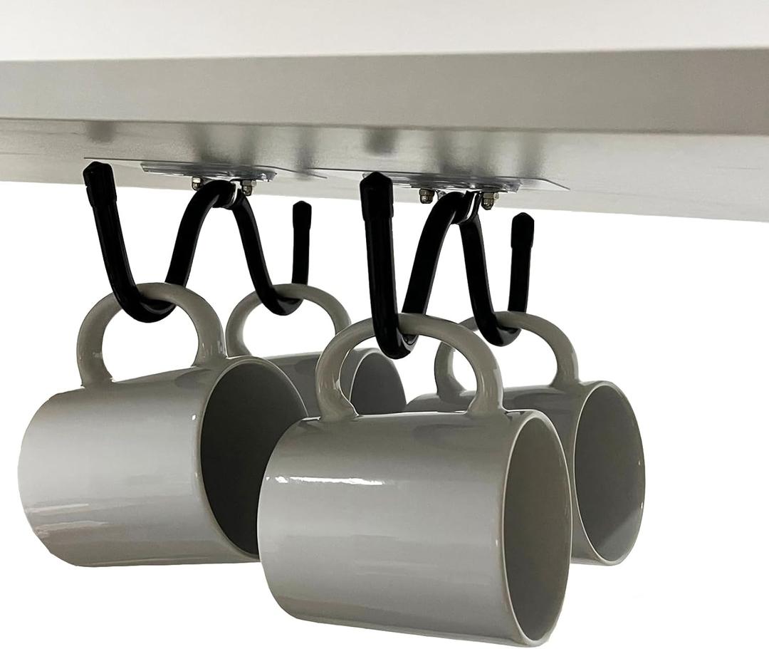 Pmsanzay Mug Cup Holder Under Cabinet Organizer - 2 Pack Self-Adhesive Cup Hooks Coffee Mug Holder,Mug Cup Storage Hanger,Coffee Bar Accessories for Kitchen, Pantry, Cabinet - No Drilling
