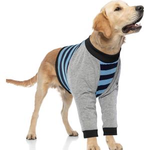 FUAMEY Dog Recovery Shirt with Elbow Protector - Stop Licking Joints, Protects Dog's Leg Wounds - Medium/Large, Blue Stripe