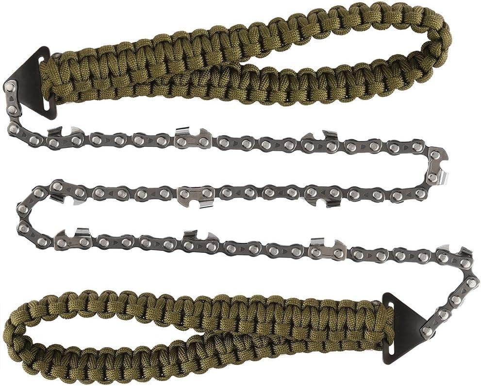 Pocket Chainsaw with Paracord Handle 24 Inches 11 Teeth Folding Chain Hand Saw Fast Wood & Tree Cutting Emergency Survival Gear Best for Camping Backpacking Hiking Hunting