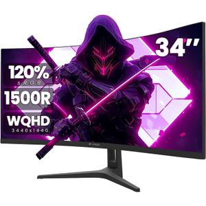CRUA 34Inch Ultrawide Gaming Monitor, WQHD(3440 * 1440P) 144Hz/165Hz Curved Monitor,120% sRGB, Computer Monitor that Supports AMD Freesync, Wall Mountable Installs(HDMI, DP)-Black
