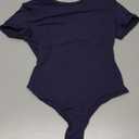 SUUKSESS Women Crew Neck Short Sleeve Thong Bodysuit Shirts Basic Top (Medium, 01 Navy)