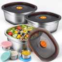 3-Pack 50 oz Large Stainless Steel Salad Bowls with Lids, Leakproof To-Go Lunch Containers with Dressing Cups, Airtight Metal Meal Prep Bowls, Portable & Durable, Dishwasher Safe