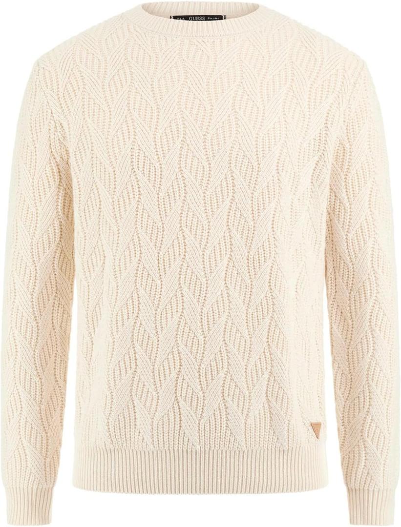 GUESS Men's Evander Cable Sweater (Beige, XXL)