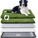HQ4us Dog Grass Pad with Tray Large 3423 Dog Litter Box Toilet with 2Artificial Grass for Dogs with Hemmed Edge, Pee Pads for Dogs, Realistic, Less Stink, Potty for Balcony (Large - 3423 for 30-60lbs Dog)
