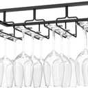 Nuovoware Wine Glass Rack, 4 Rows Wine Glass Holder Storage Hanger Metal Organizer Under Cabinet Stemware Rack for Bar Kitchen Cabinet, Black