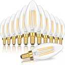 Dimmable E12 Candelabra LED Light Bulbs 60 Watt Equivalent, 6W 630LM Chandelier Light Bulb 2700K Soft Warm White, Vintage LED Filament Clear Glass Candle Light Bulbs, 90+ CRI, No Flicker, 12-Pack