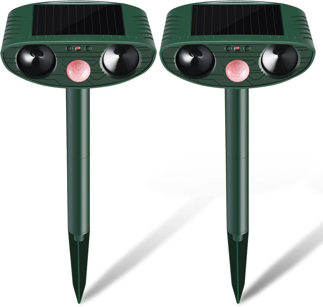 2 Pcs Ultrasonic Animal Repellent Outdoor,Animal Deterrent Devices Outdoor with Motion and Light Sensor and Sound,Squirrel Cat Deer Bird Repellent Deterrent Sound Devices for Yard
