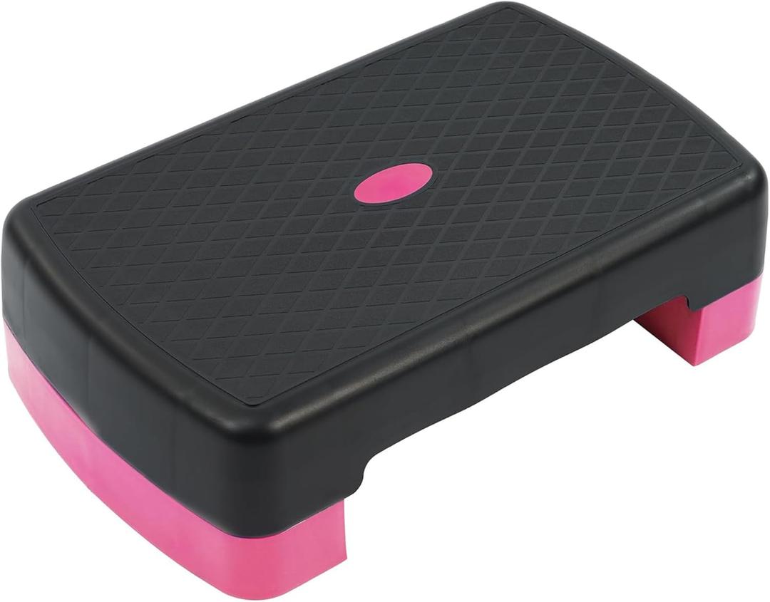 Fitvids Aerobic Step Platform Trainer with Adjustable 2-Level Risers, 400 Pound Weight Capacity  Non-Slip Exercise Stepper for Cardio, Strength, and Fitness Workouts, 18-Inch, Multiple Colors (Black and Pink)