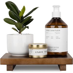 Bathroom Counter Organizer Wood Pedestal Stand Farmhouse Decorative Tray Soap Holder for Kitchen Decor, 9" x 6" - Walnut