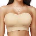 PoseFree Seamless Push Up Strapless Bra for Women Non-Slip Silicone Bandeau Bra with Fabric & Clear Straps Wireless Tube Top (Medium, Nude)