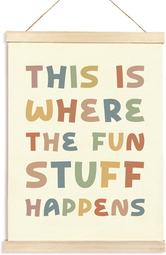 Hiuwevt Boho Fun Classroom Poster Hanger Frame, Kids Playroom Decor, This Is Where the Fun Stuff Happens Colorful Wall Art Decor for Kids Room Nursery Playroom Classroom Home, 12x16 Inch