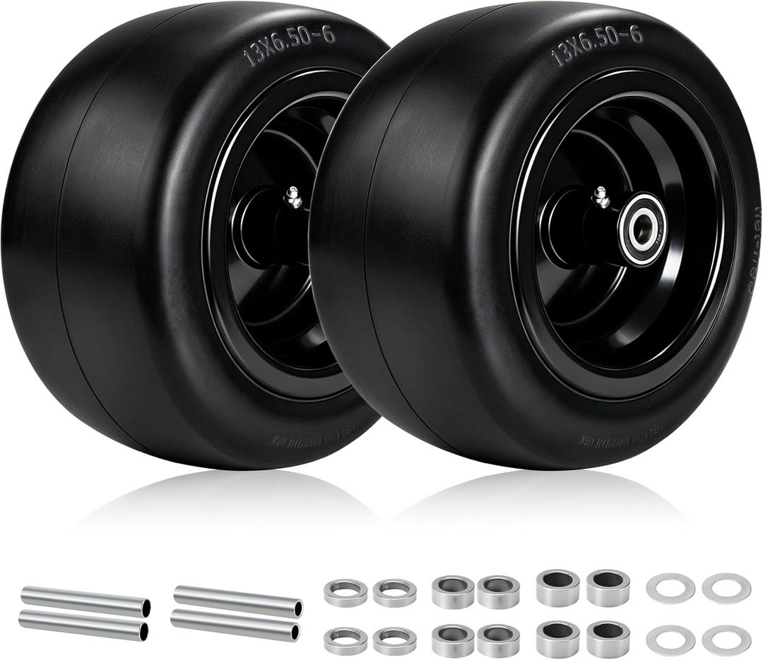 13x6.50-6 Flat Free Front Lawn Mower Tires and Wheel, 500lb Load Capacity