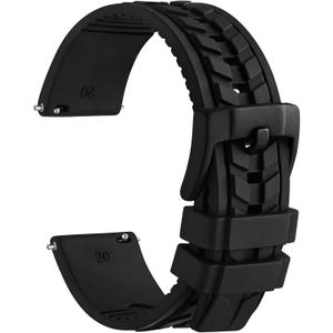 WOCCI Watch Bands, FKM Rubber (Not Silicone), Replacement Straps for Men and Women, Quick Release, Compatible Watch Lug Width 20mm 22mm (Black (Black Buckle))