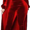 Remelon Womens Sexy Velvet 2 Piece Outfits Long Sleeve Cardigan Tube Off Shoulder Bodycon Party Jumpsuits Set Clubwear (Medium, Red)