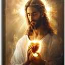 Sacred Heart of Jesus Canvas Wall Art Christ Jesus Divine Mercy Portrait Tranquility Painting Picture Wall Decor Poster Print Artwork for Living Room Bedroom Church Prayer Room Home Decoration, 24x16