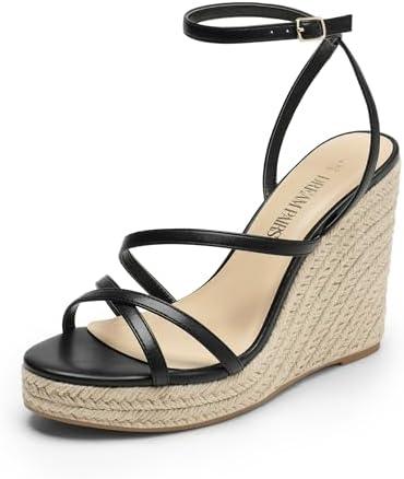 DREAM PAIRS Strappy Espadrille Platform Wedge Sandals for Women Dressy Summer, Comfortable Open Toe Sandals with Cushioned Insole and Ankle Strap Buckle 7.5