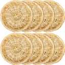 Fasmov 8 Pack Bamboo Paper Plate Holder, 10 inches Wicker Paper Plate Holder Bamboo Basket Plate, Hand Weave Brown Wicker Paper Plate Baskets for Home Picnic Daily Dinning Party Supplies