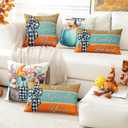 Artscope Fall Decorative Throw Pillow Covers 12x20 Inch Set of 4 Fall Gifts for Home Decor, Autumn Pumpkin Sweet Home Thankful Grateful Blessed Outdoor Farmhouse Pillow Cases for Sofa Couch-Blue