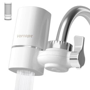 Vortopt Faucet Water Filter for Sink, Rapid Flow - 400 Gallons Faucet Mount Water Filtration System for Tap Water, NSF Certified Reduces Chlorine & Bad Taste with 1 Replacement (White-T1-1Filter)