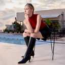 wetkiss Low Heel Knee High Boots for Women Regular Calf Friendly Side Zipper Almond Toe Faux Leather Comfortable Boots for Walking, Dancing, Standing for Long Periods With No Pain (7.5)