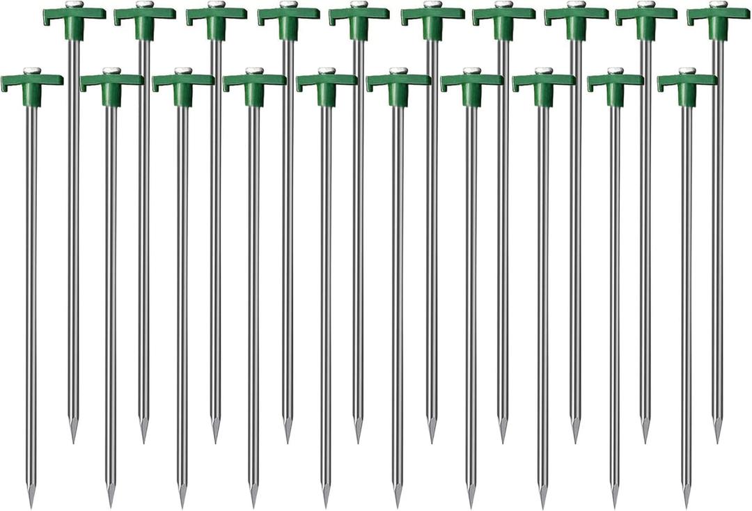 Cheardia 20 Pack Tent Stakes Heavy Duty, 9.75 Inch Yard Stakes Non-Rust Metal Tent Pegs Ground Stakes Tent Spikes for Camping Patio, Garden, Canopies, Grassland, Outdoor, Green