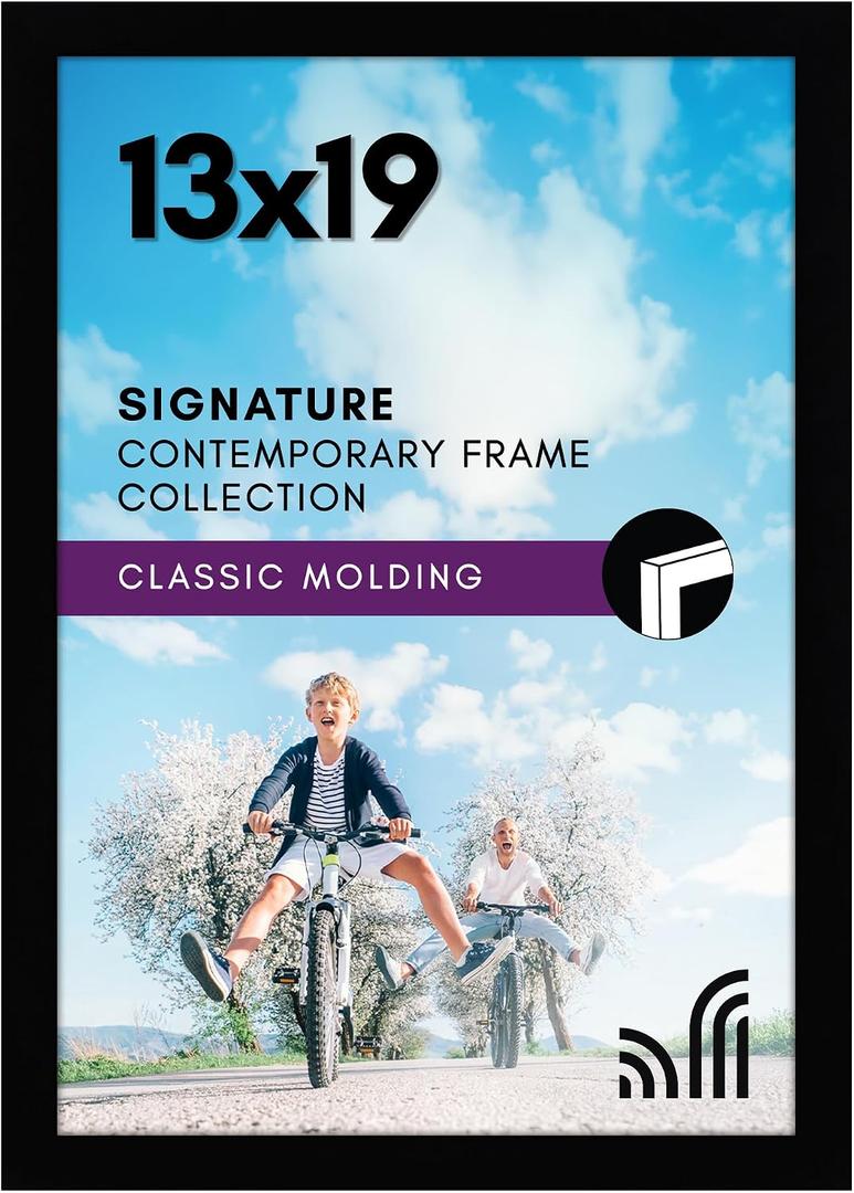 Americanflat 13x19 Picture Frame with Shatter-Resistant Glass - Signature Collection - Gallery-Style Frames Made of Engineered Wood - Photo Frame for Wall Display - Black