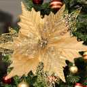 10'' Large Christmas Glitter Poinsettia Flowers Decorations, stadeco 10 Pcs Christmas Tree Picks Ornaments Artificial Flowers with Long Stems for Xmas Tree Wreath Garland Wedding Party DIY Decor (Gold)