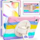 BATYUE Case for Samsung Galaxy Tab S6 Lite 10.4 Inch 2024/2022/2020 (SM-P610/P613/P615/P619/P620/P625/P627), Protective Cover with Pencil Holder, Shoulder Strap, Hand Strap, Kickstand (Colourful Pink)