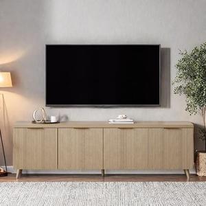  FONTOI TV Stand, Entertainment Center for Up to 60 TVs, Media Console with Wooden Legs & Gold Handles, Modern TV Cabinet with 4 Cylindrical Stripe Doors, Fluted TV Cabinet for Living Room, Natural : Home & Kitchen