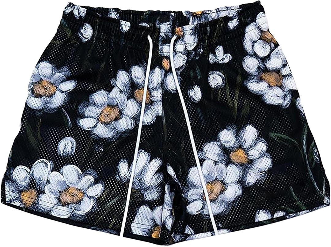 Mens Graphic Shorts Basketball Drawstring Casual Workout Athletic Summer Running Shorts (Small, 105-black)