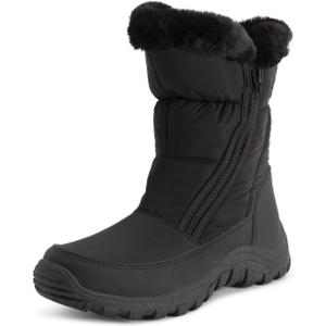 POLAR Womens Memory Foam Twin Zip Opening Pull On Nylon Waterproof Thick Faux Fur Lined Winter Rain Snow Boots (10, Black)