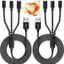 IDISON Multi Charging Cable(2Pack 4FT), 3 in 1 USB Charging Cable for Multiple Devices, Braided Universal Phone Charger Cord with TypeC, Micro USB, IP Port for iPhone17/16/14/Android Phones and More