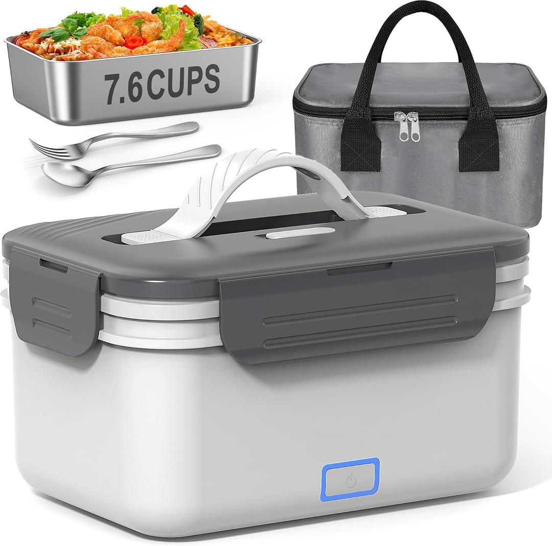 Herrfilk Cordless Electric Lunch Box for Adults, 1.8L/61oz Rechargeable Portable Food Warmer, 4in1 Ultra Quick Heated Lunch Box Food Heater for Travel/Car/Out Work, New Year White Elephant Gifts