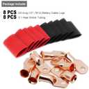 TKDMR 8pcs 3/0 AWG-1/2 Battery Lugs,Heavy Duty Wire Lugs,Ring Terminals,Battery Cable Ends,0 Guage terminals,Battery Terminal Connectors with 8pcs 3:1 Heat Shrink Tubing