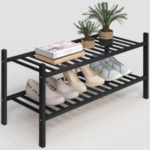 Z&L HOUSE 2-Tier Shoe Rack for Closet, Stackable Shoes Rack Organizer Free Standing Shoe Shelf for Entryway and Closet Hallway, Multifunctional Bamboo Rack in Different Combinations (2-Tier)